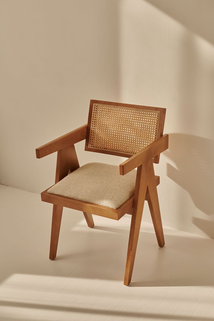 Rattan cane wooden chair